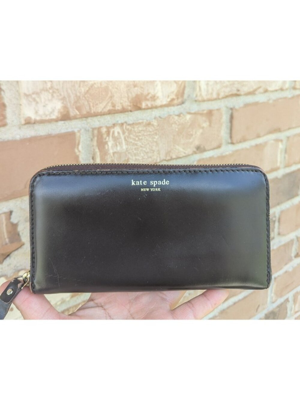 Vintage Kate Spade Zip Around Smooth Leather Wallet Clutch Brown